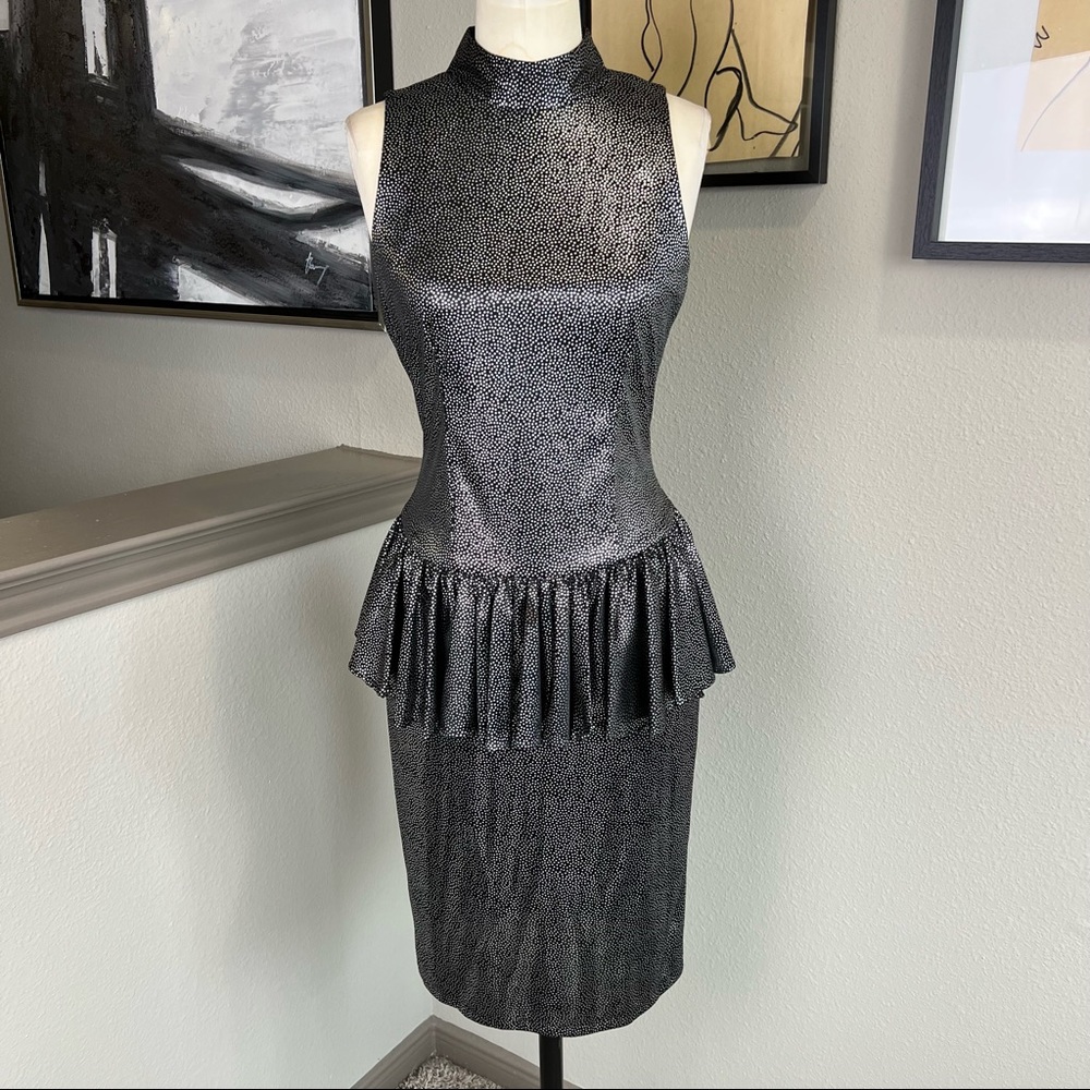 DQ SOPHISTICATES vintage 80's open back peplum party dress